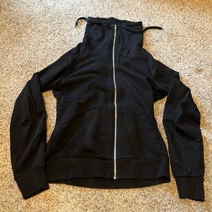 Black zip up sweatshirt with cowl neck